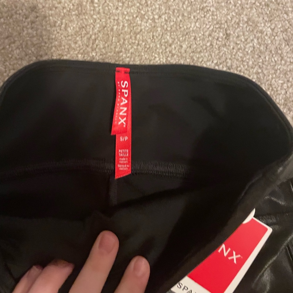 spanx black leather leggings new with tags! Size small petite